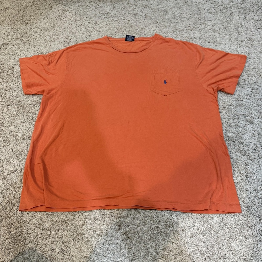 Polo Ralph Lauren Shirt Mens XL‎ Orange Pocket Embroidered Pony Logo Crewneck